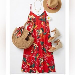 Old Navy Red Tropical Floral Maxi Dress. Size M.
